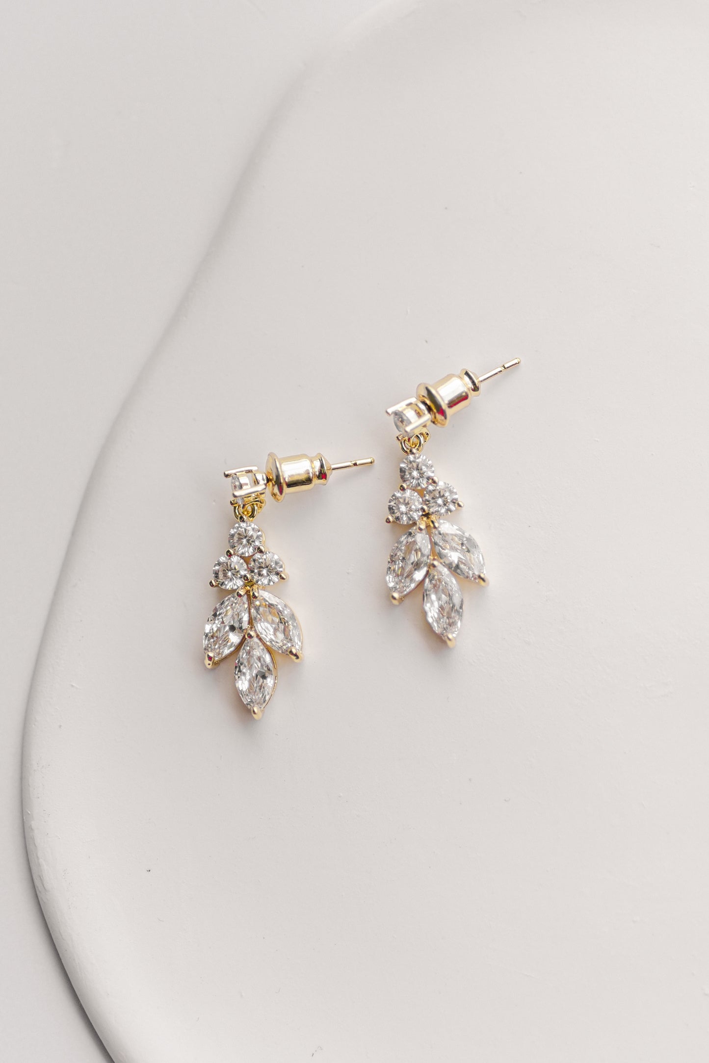 Gold cubic zirconia leaf design bridal earring