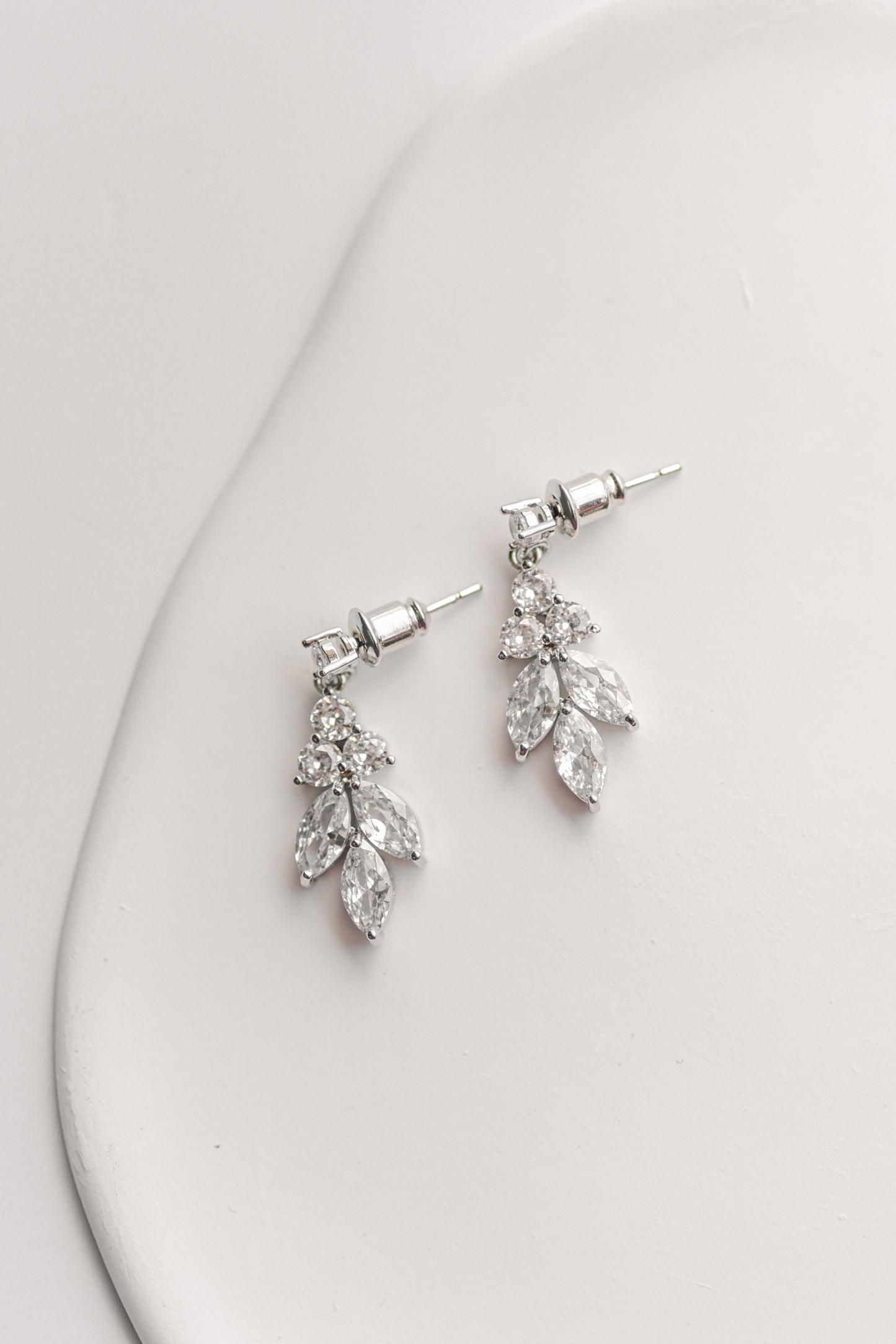 Silver cubic zirconia leaf design bridal earring