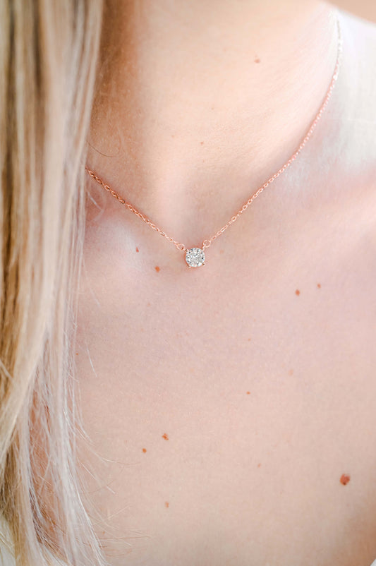 S925 sterling silver, rose gold plated cubic zirconia pendant wedding necklace.