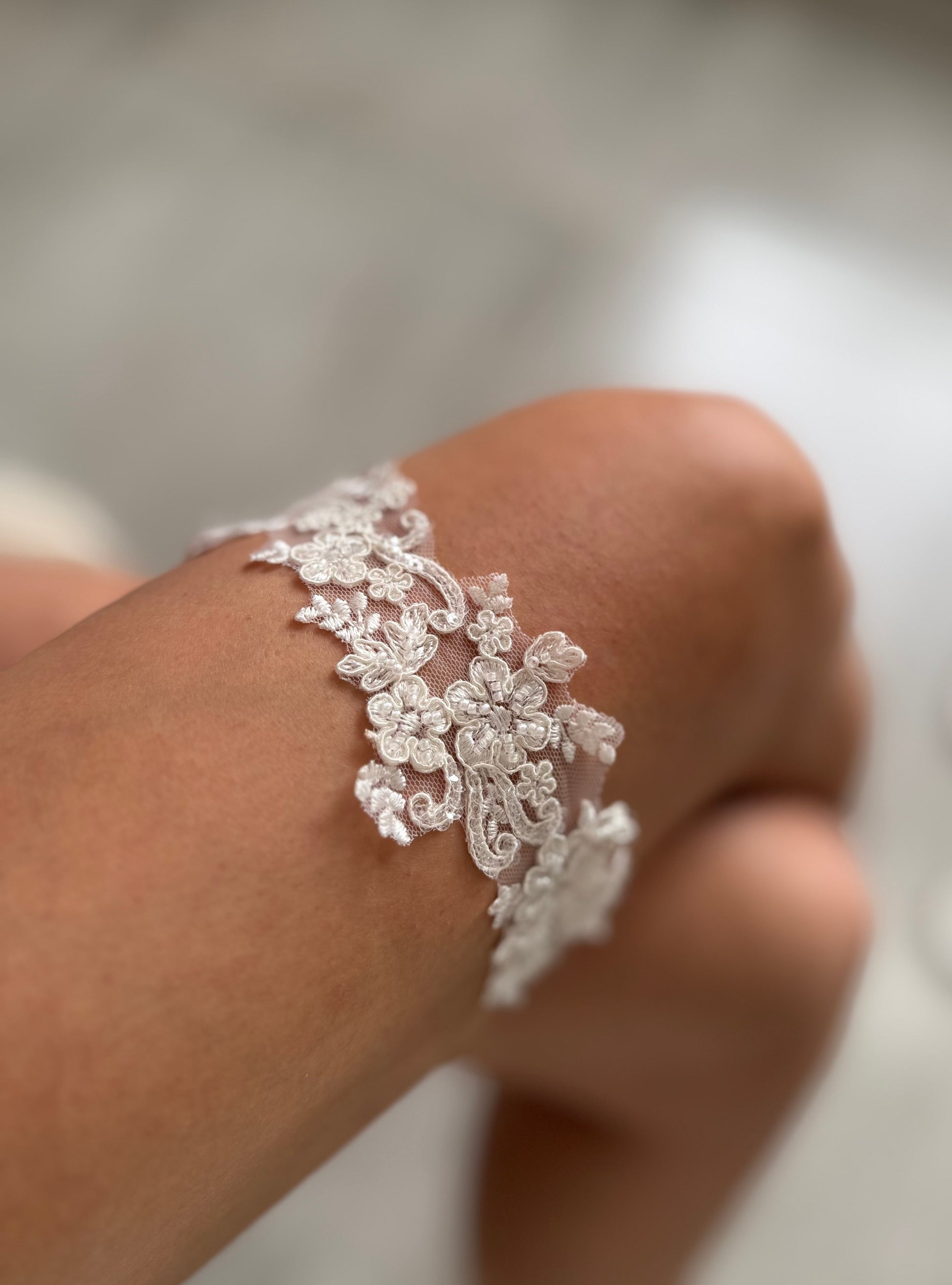 Beaded floral lace bridal garter