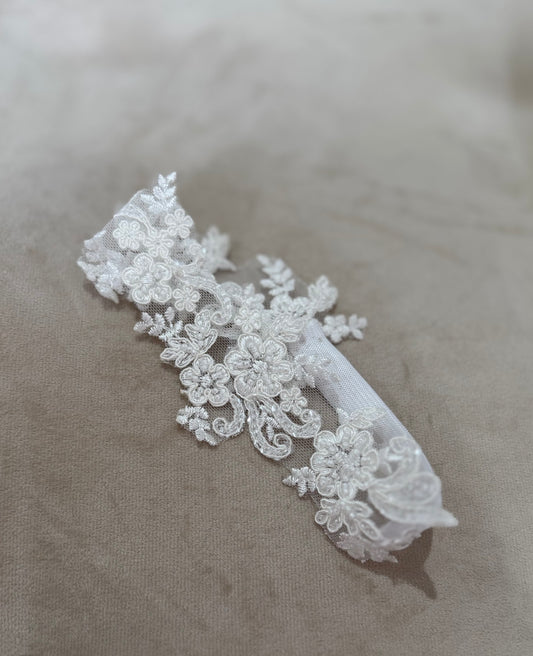 Beaded floral lace bridal garter