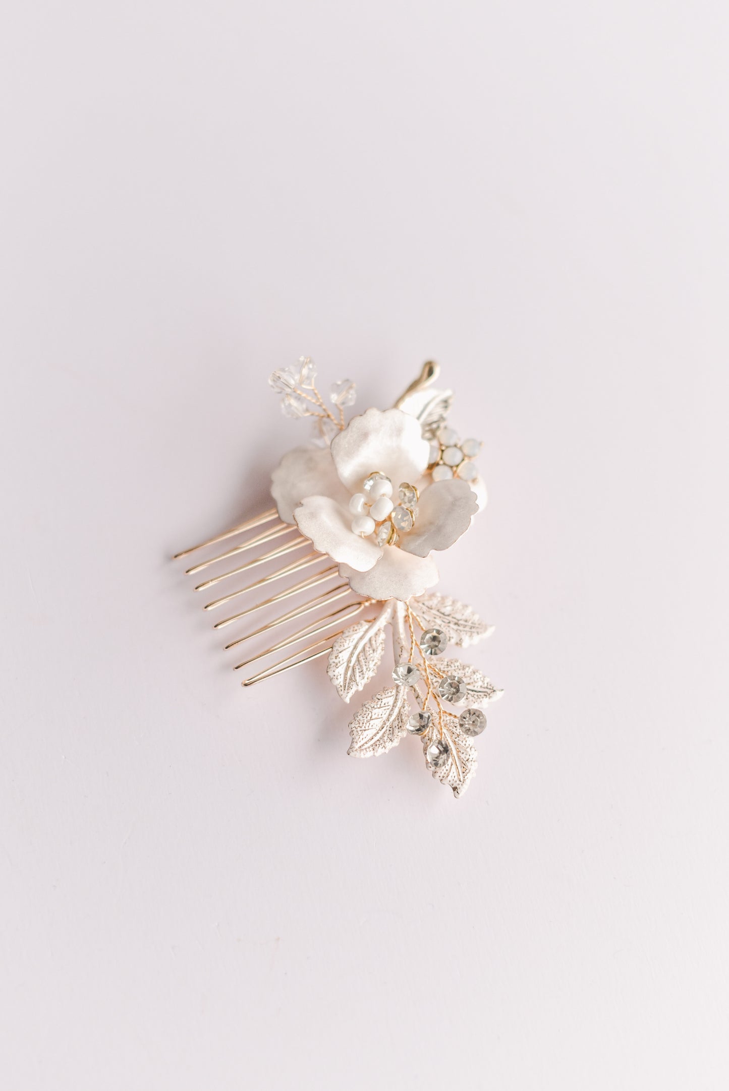 Rose gold floral bridal hair comb