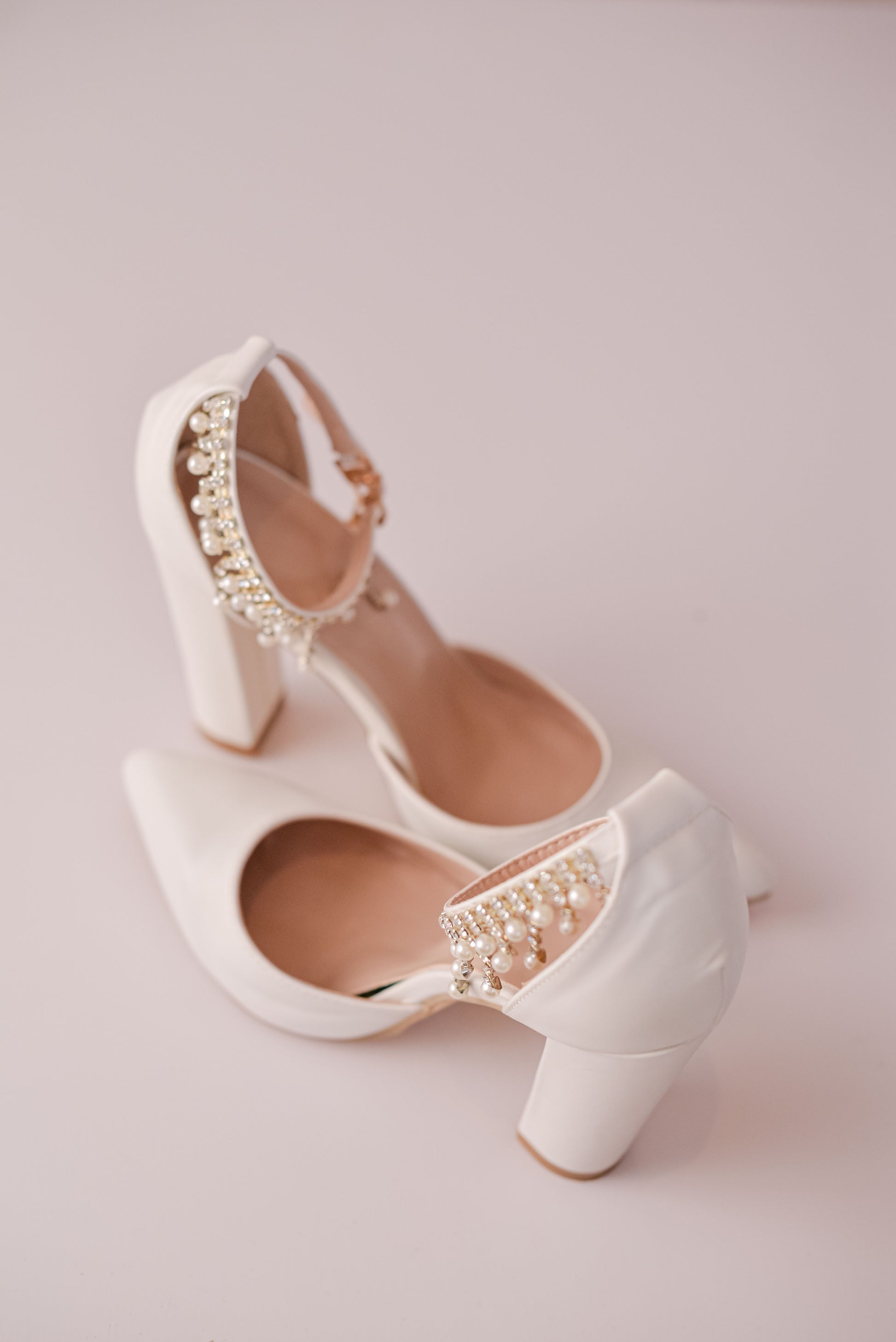 Ivory bridal block heel with pearl and rhinestone embellishments