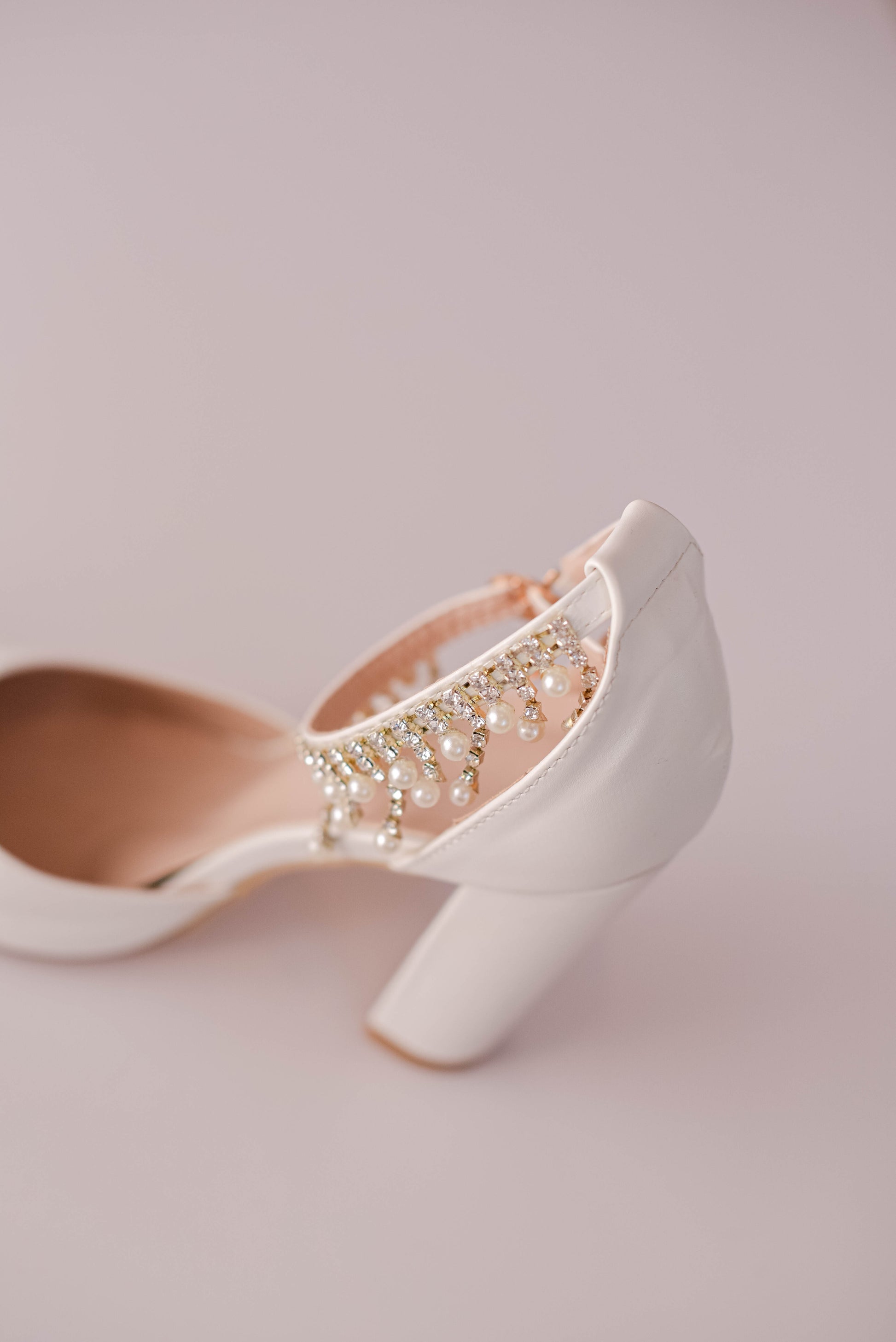 Ivory bridal block heel with pearl and rhinestone embellishments