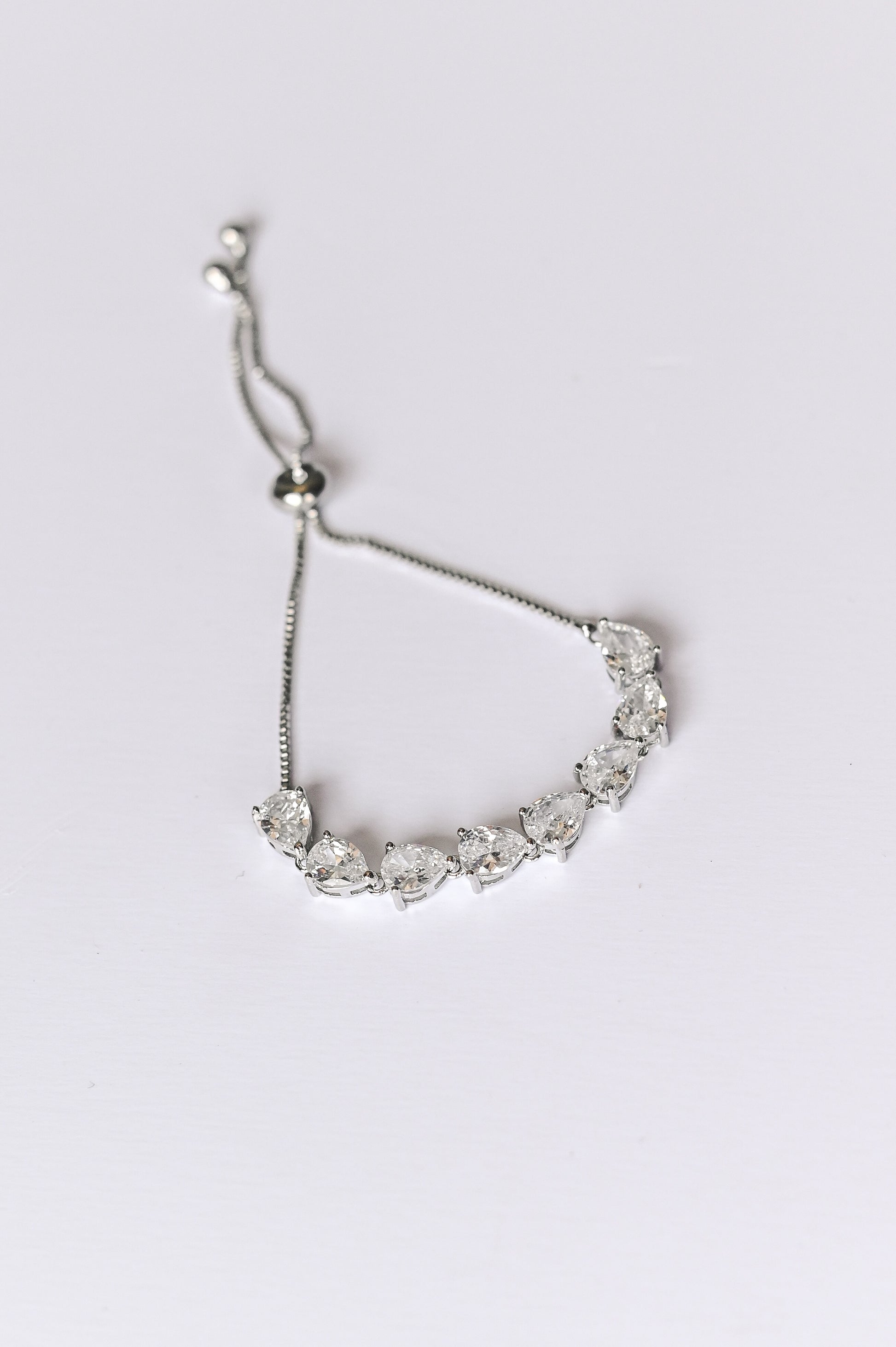 Silver bridal teardrop adjustable tennis bracelet