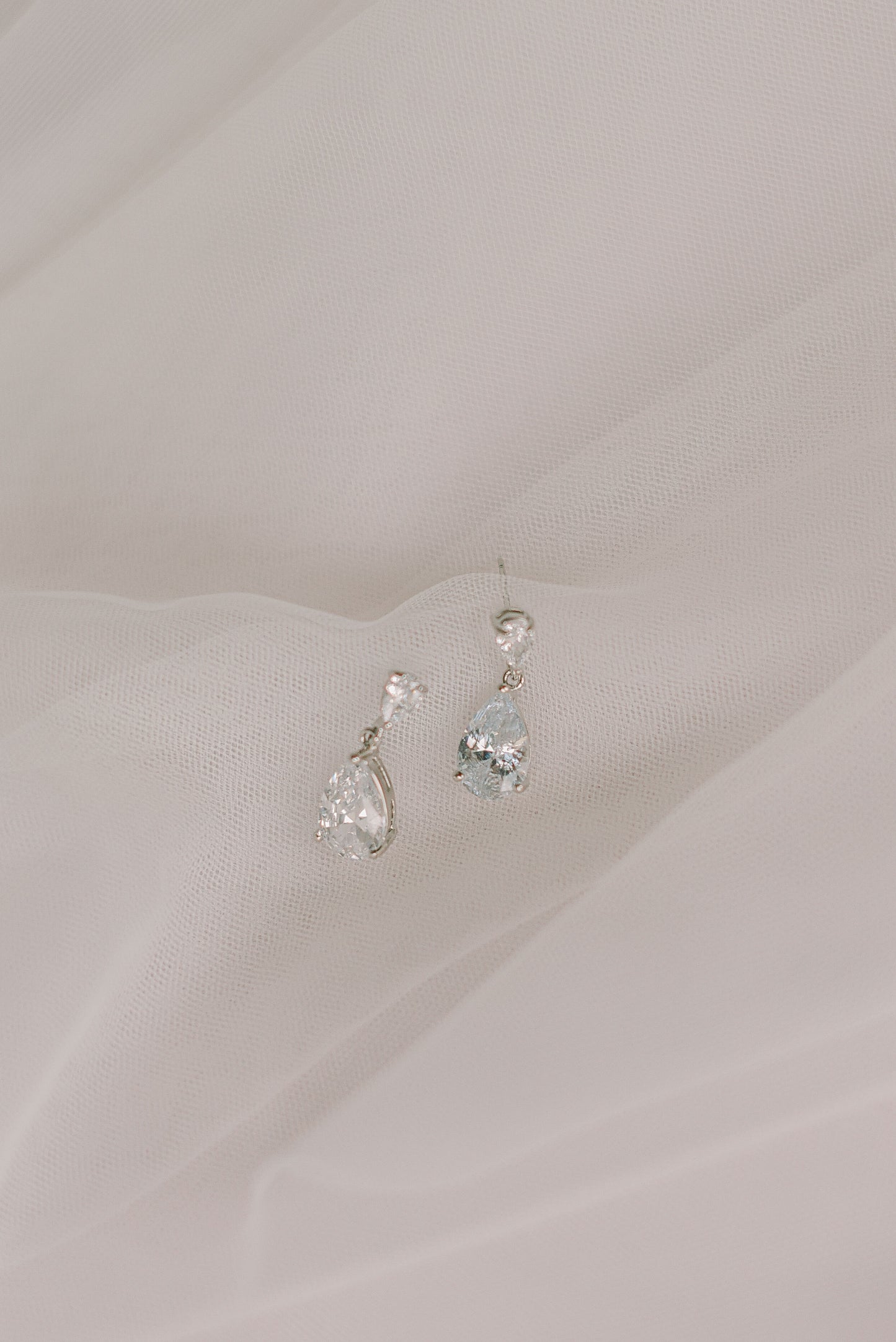 Dainty teardrop cubic zirconia bridal earring in silver
