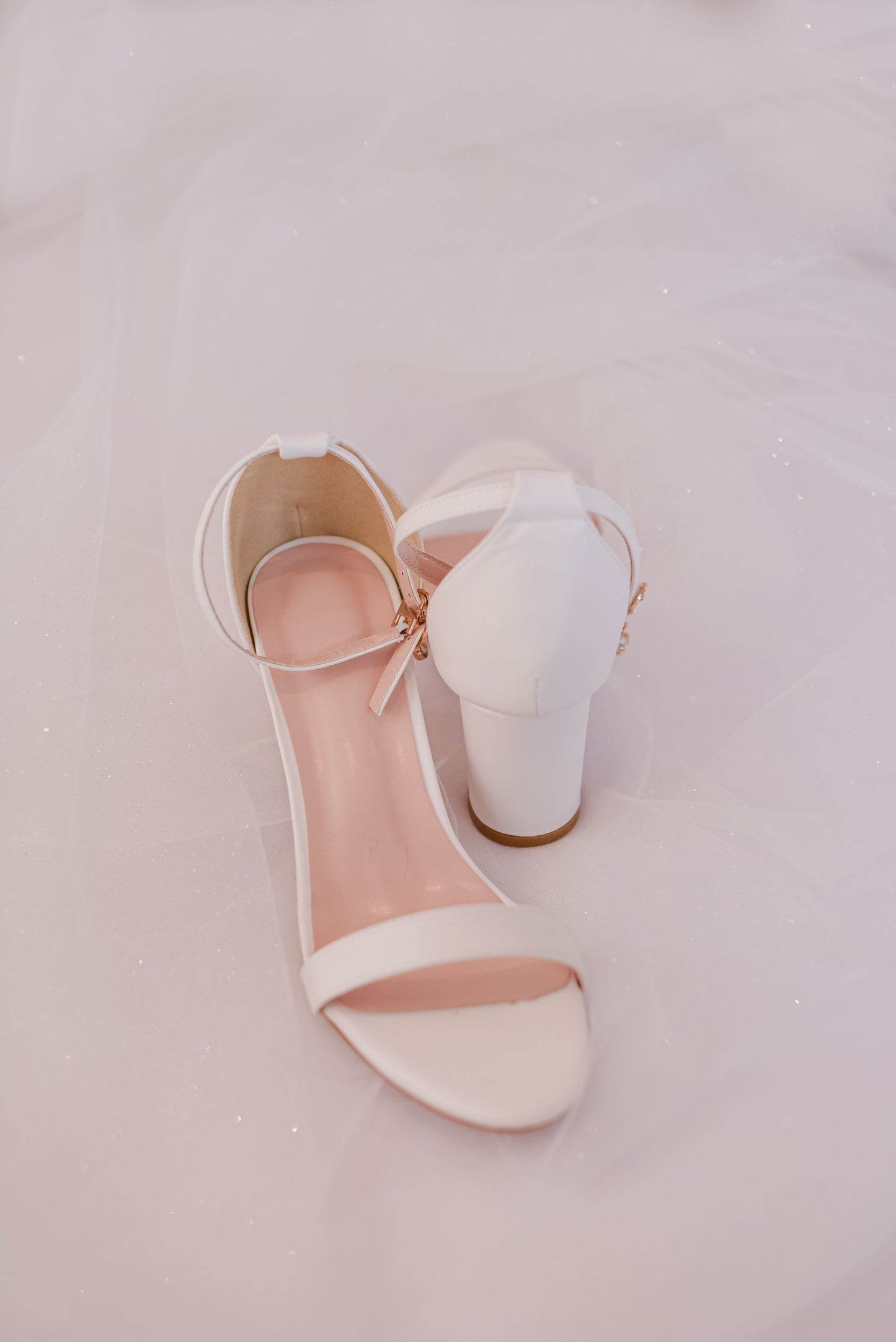 Open toe ivory bridal block heel