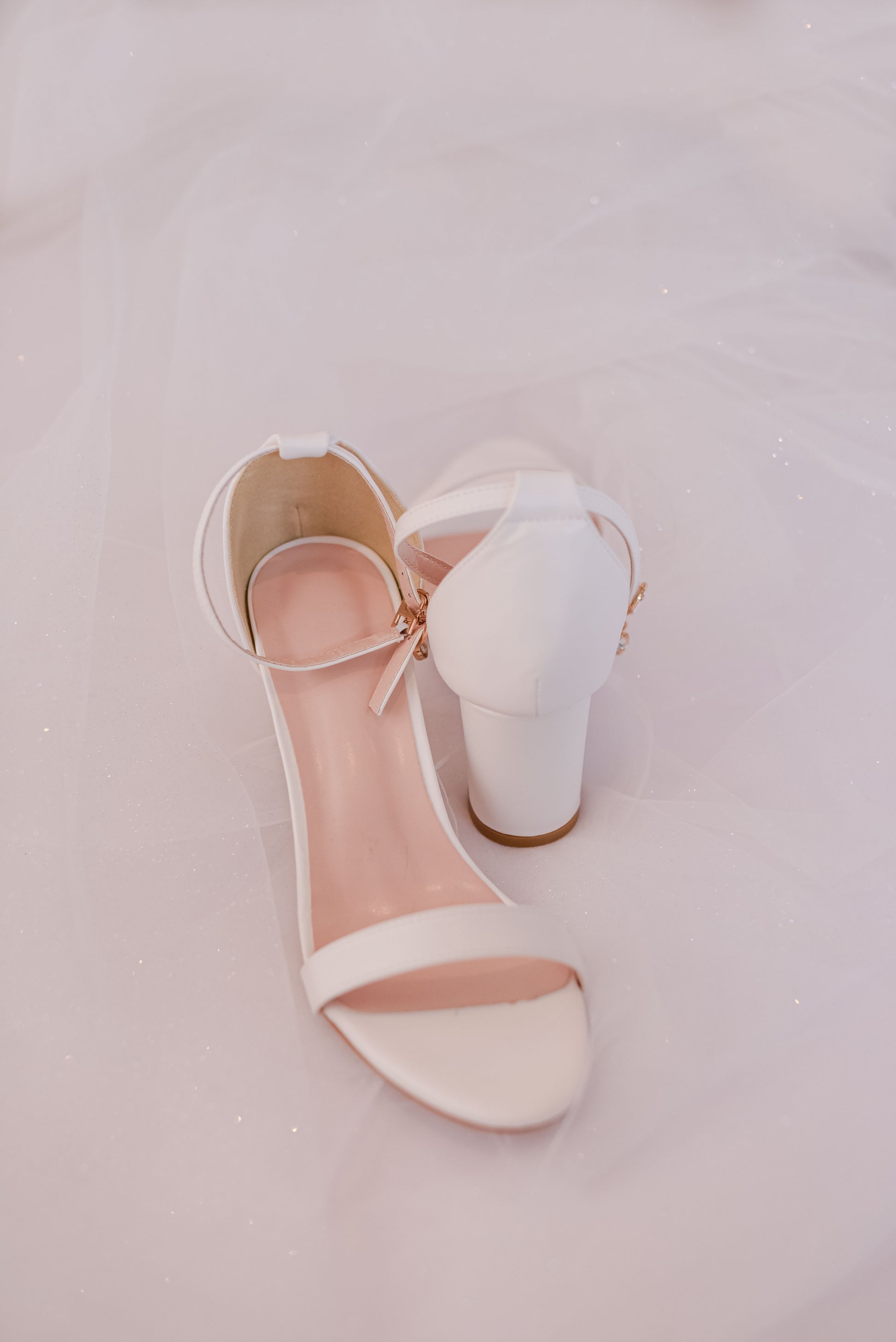 Open toe ivory bridal block heel
