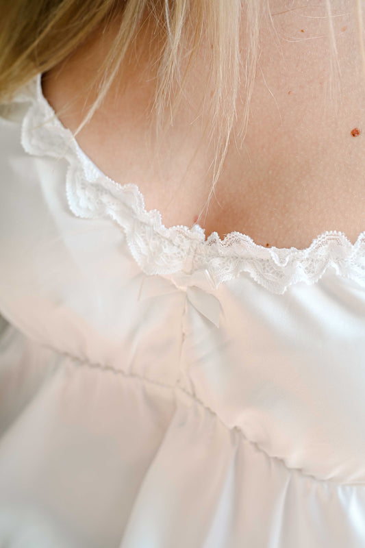 Bridal silk pajama set for the bride. Perfect for getting ready in on your wedding day.