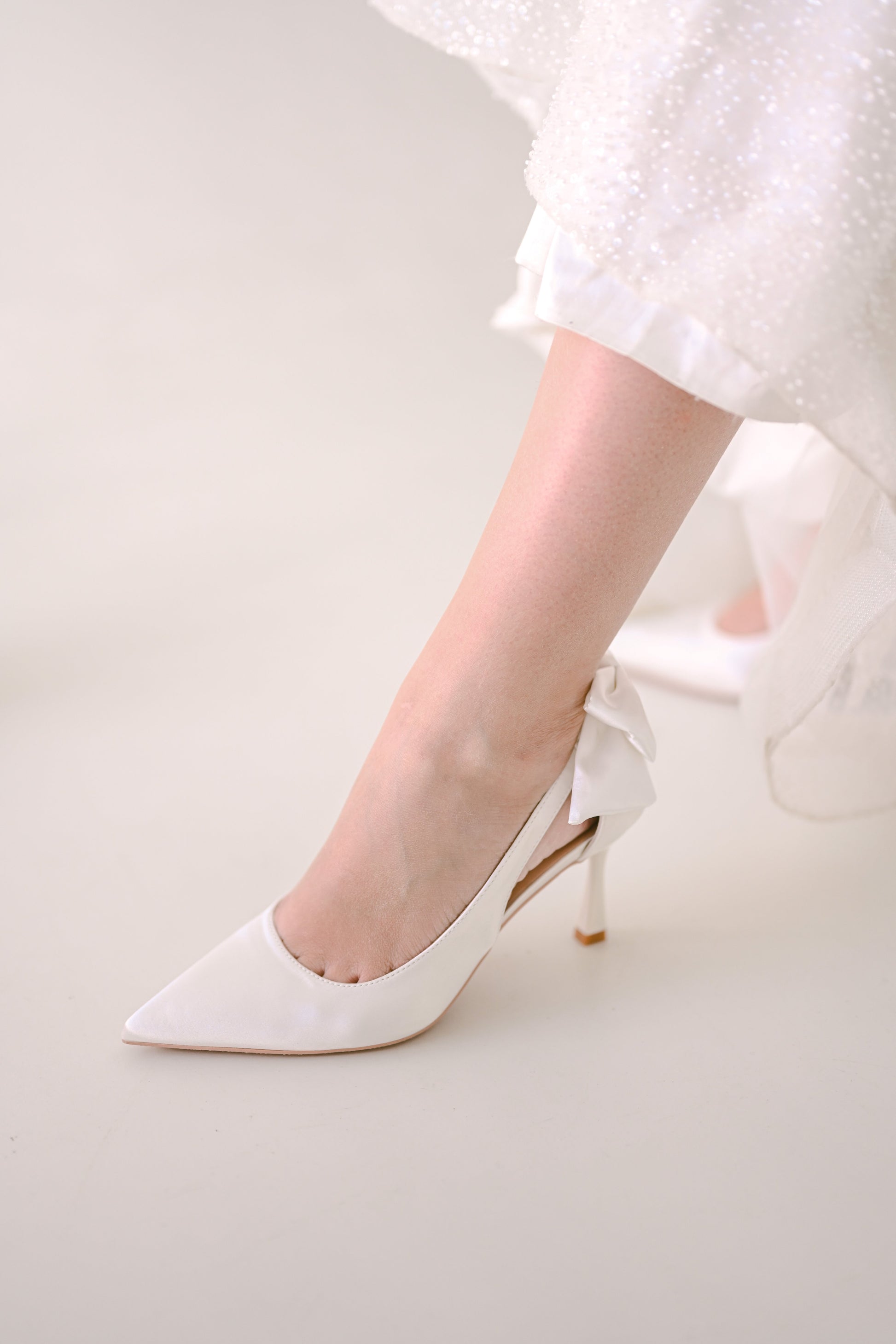 Ivory satin bridal heels with satin bows