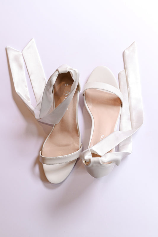 Ivory bridal stiletto with satin bow straps