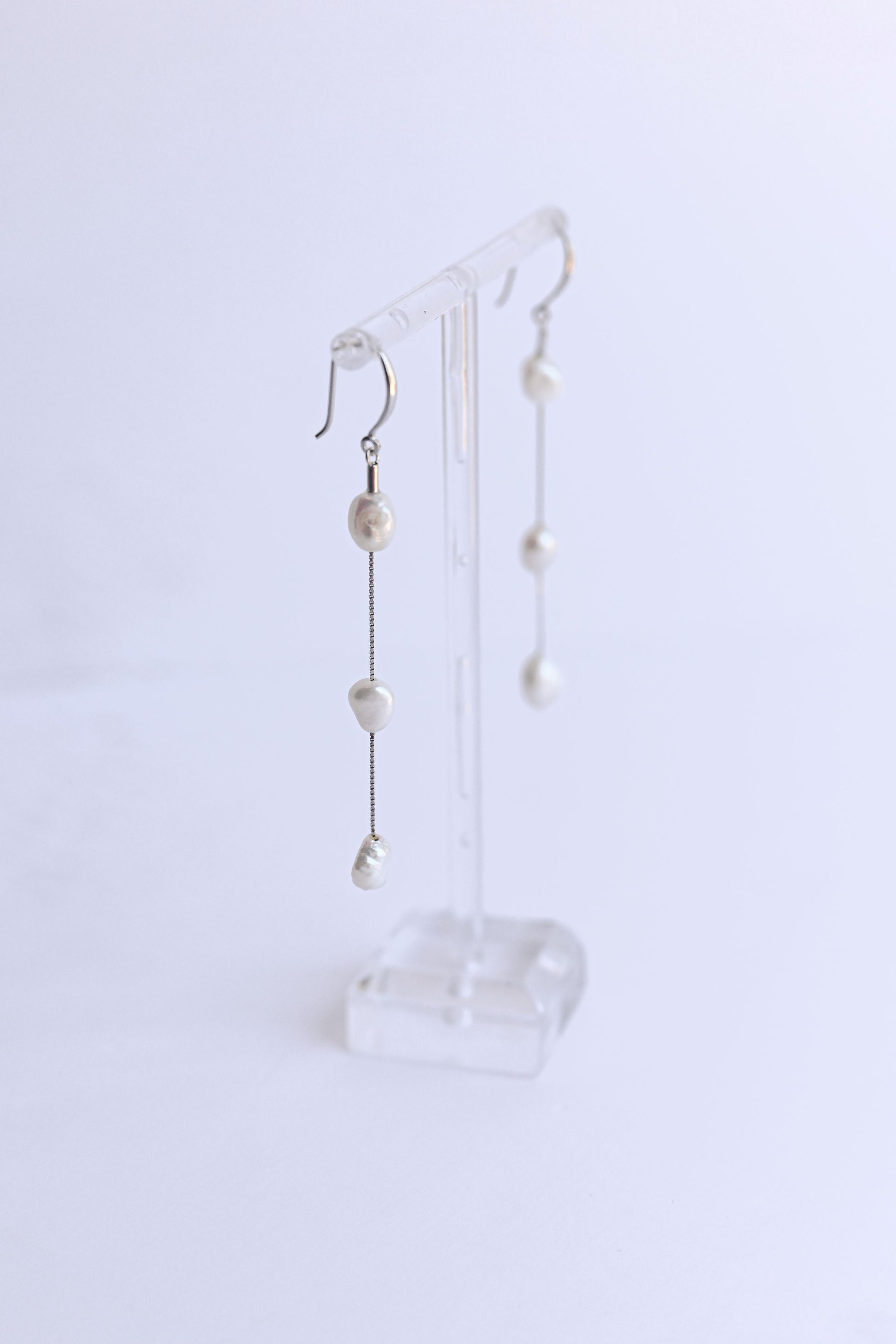 S925 bridal hook earrings with 3 fresh water pearls