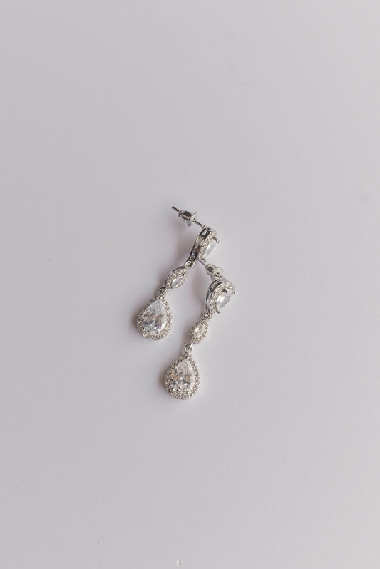 Pair of silver cubic zirconia bridal drop earrings