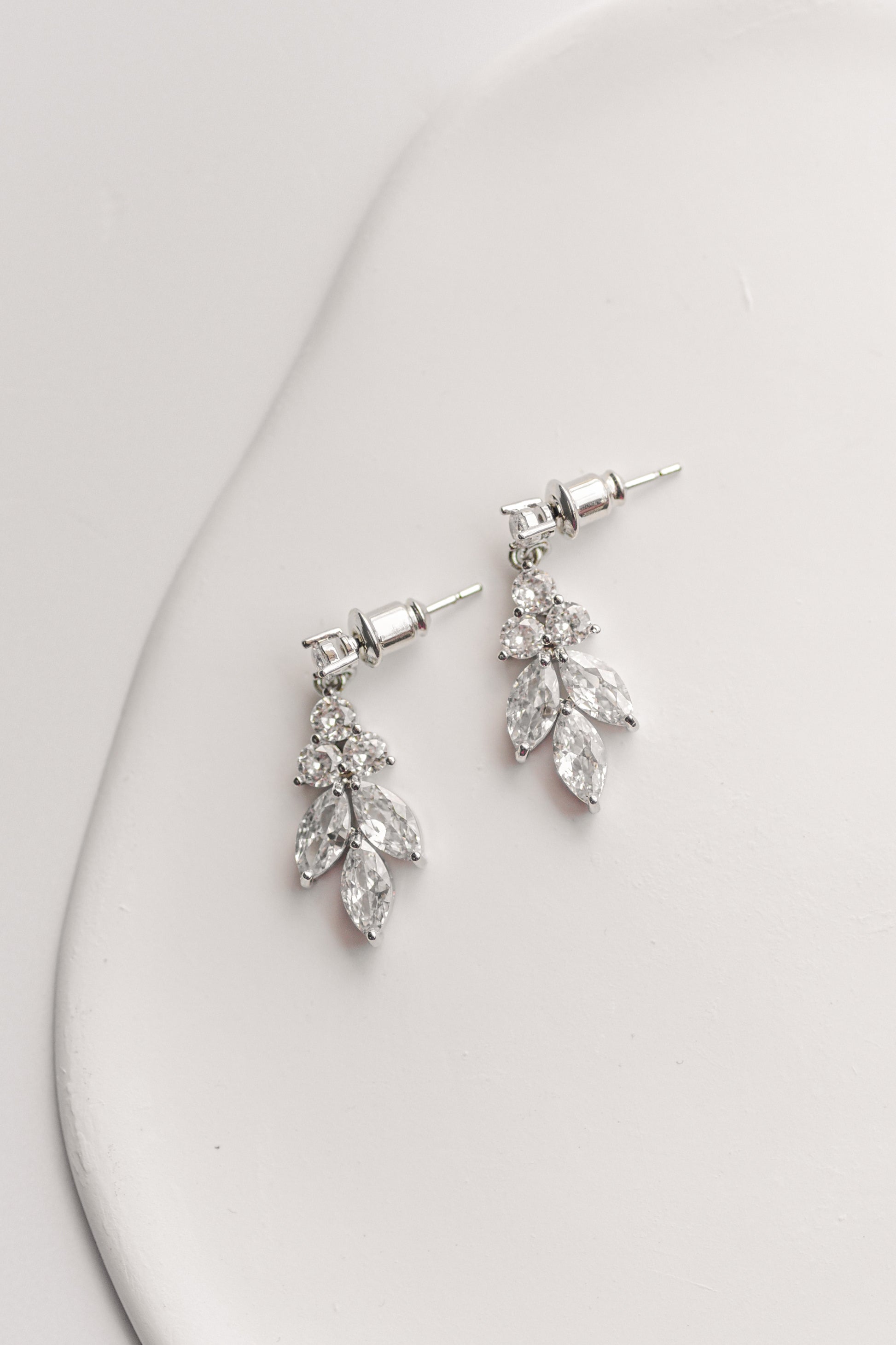 Silver cubic zirconia leaf design bridal earring