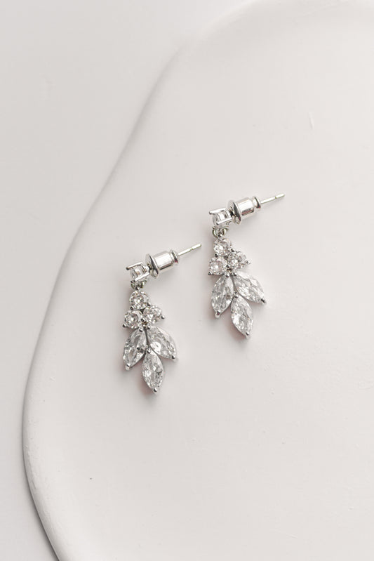 Silver cubic zirconia leaf design bridal earring