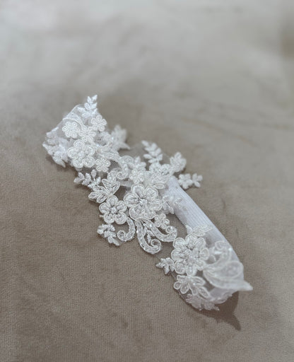 Beaded floral lace bridal garter