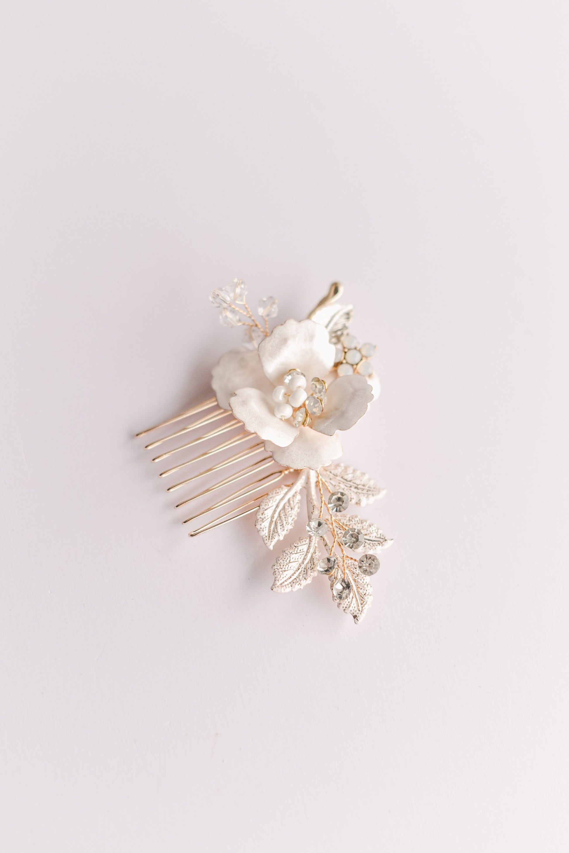 Rose gold floral bridal hair comb