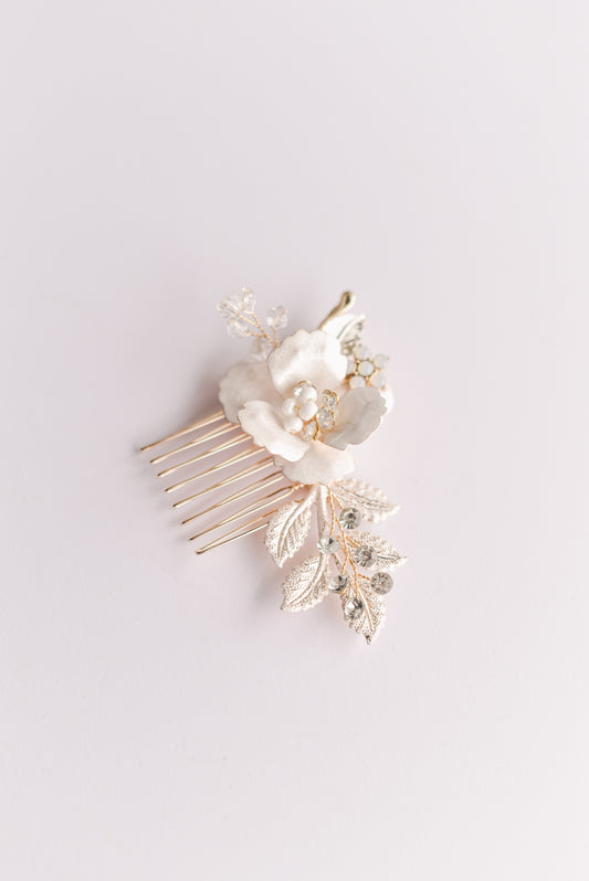 Rose gold floral bridal hair comb