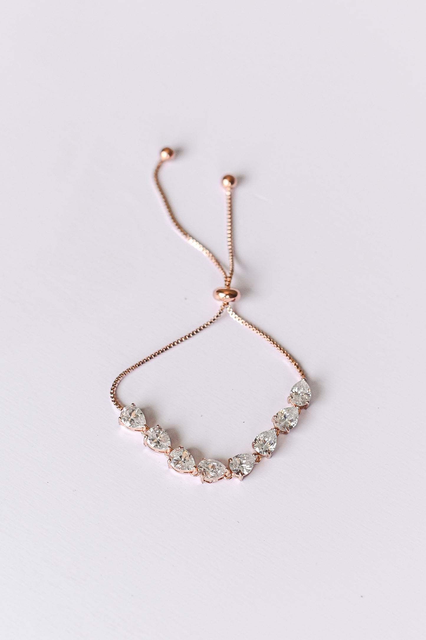 Rose Gold bridal teardrop adjustable tennis bracelet
