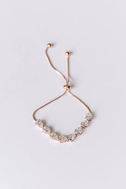 Rose Gold bridal teardrop adjustable tennis bracelet