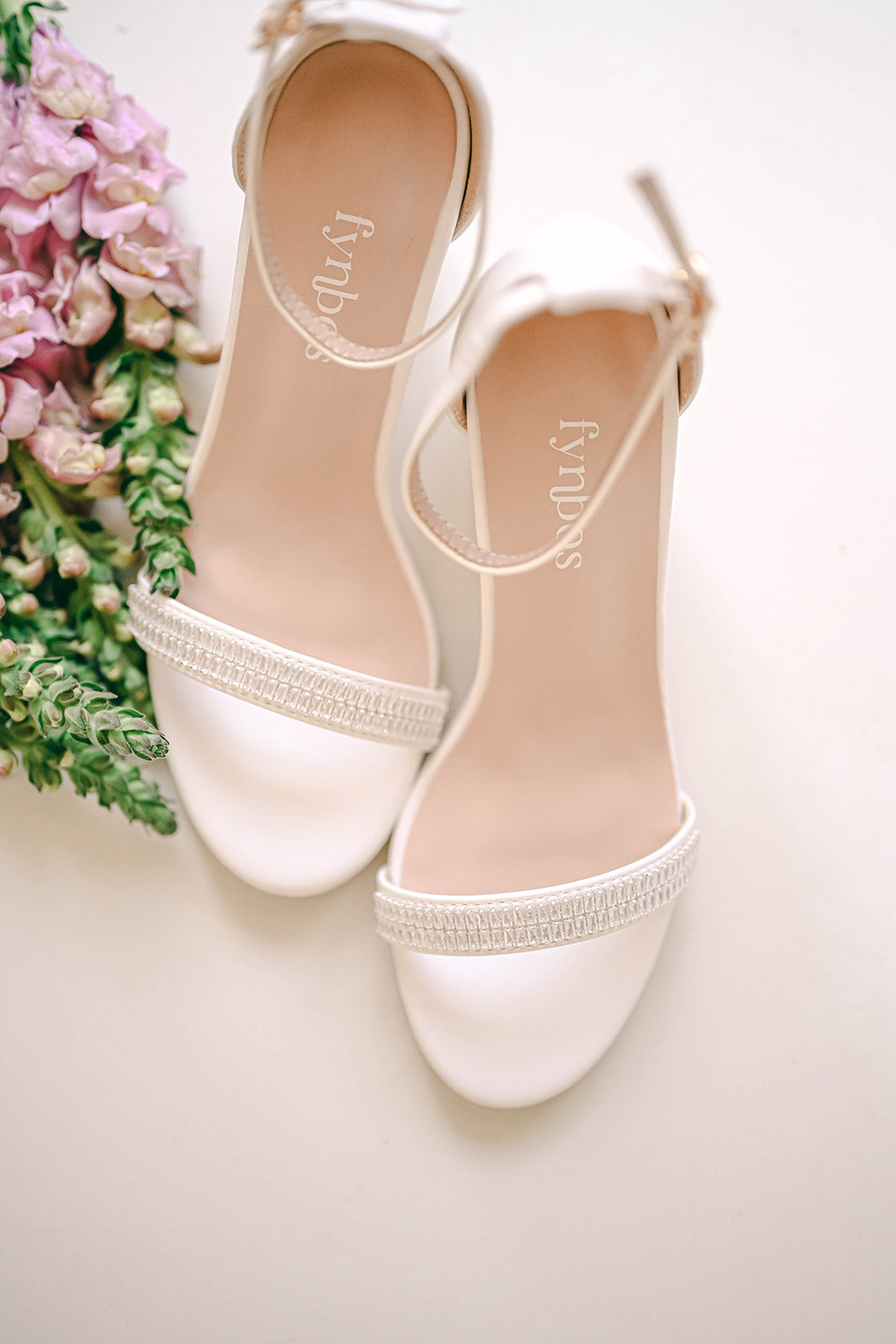 Bridal block heel with silver cubic zirconia detail on toe strap