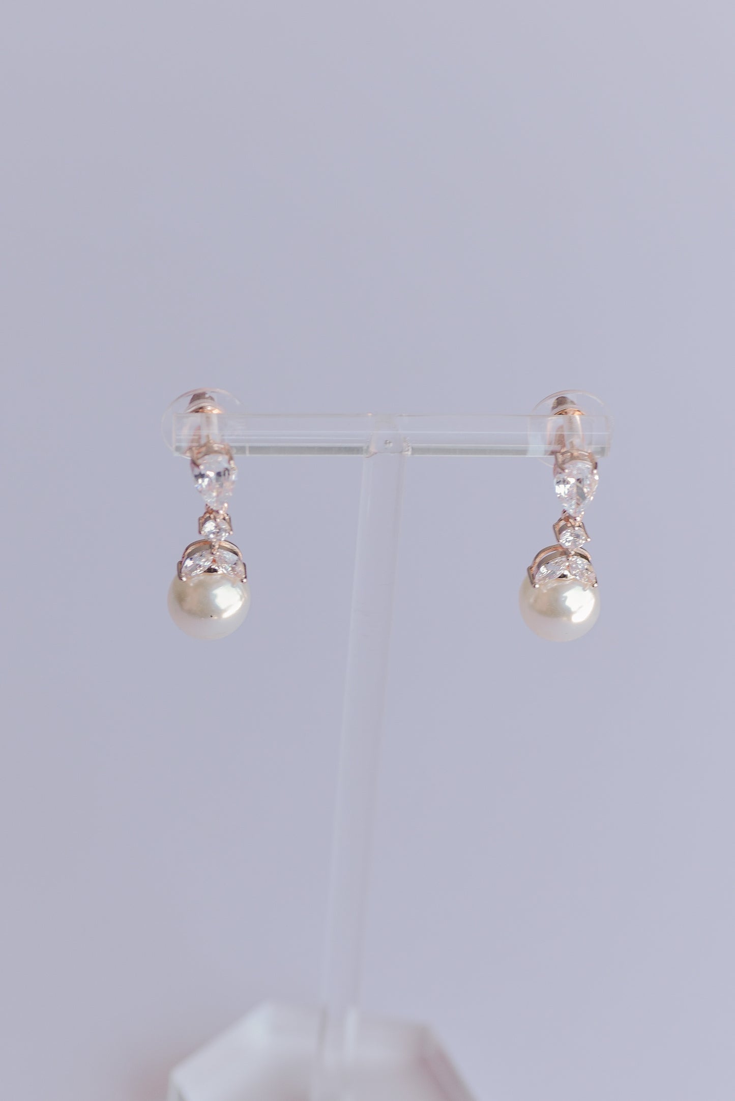 Rose Gold cubic zirconia and pearl bridal earrings