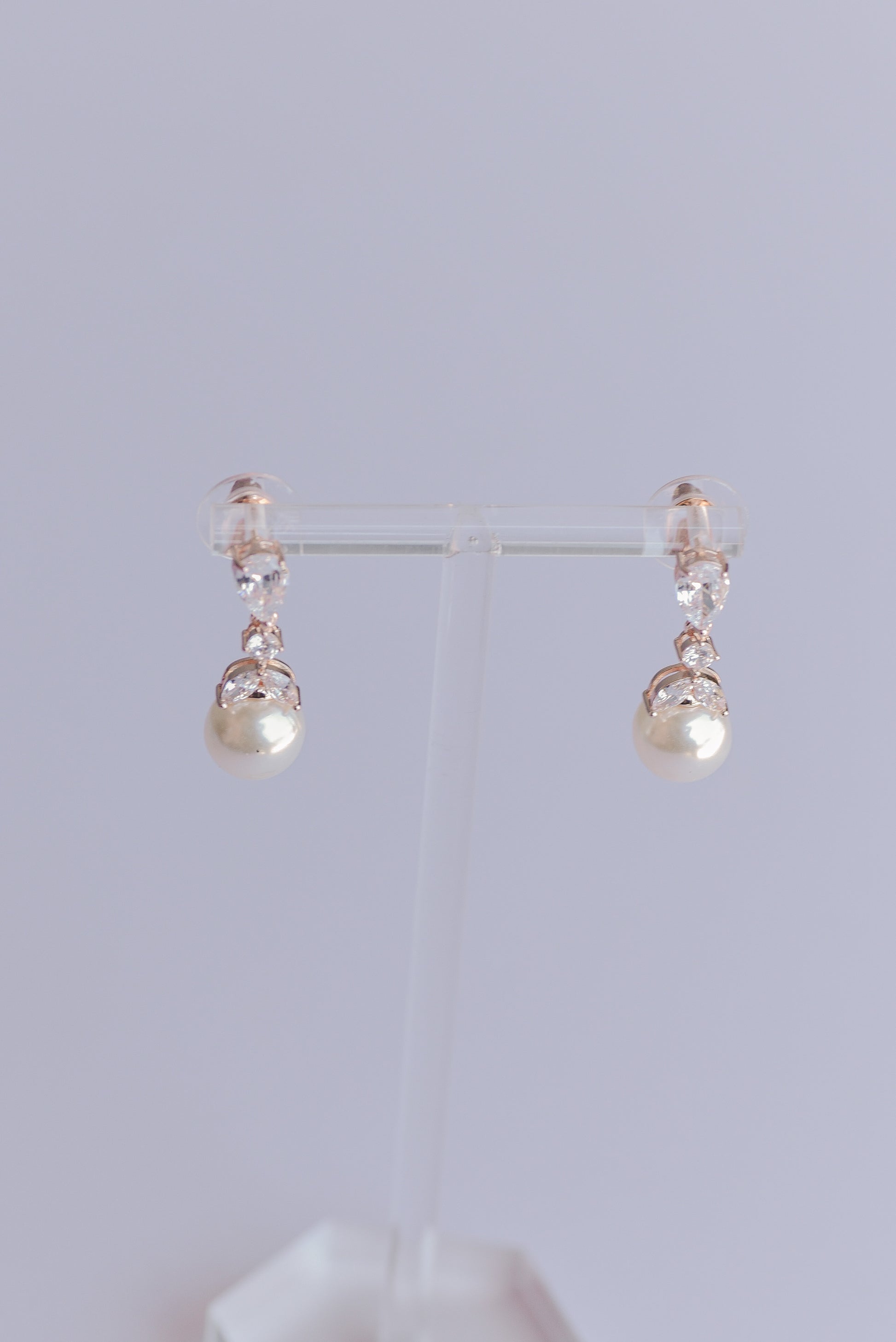 Rose Gold cubic zirconia and pearl bridal earrings