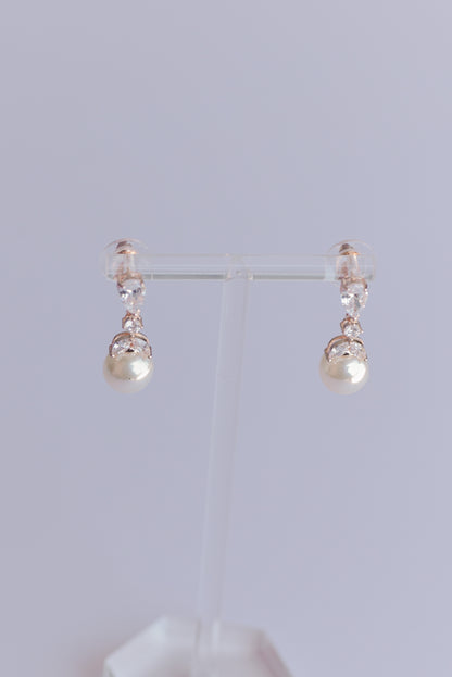 Rose Gold cubic zirconia and pearl bridal earrings