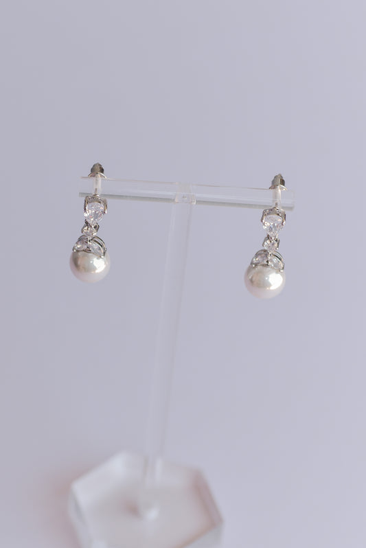 Silver cubic zirconia and pearl bridal earrings