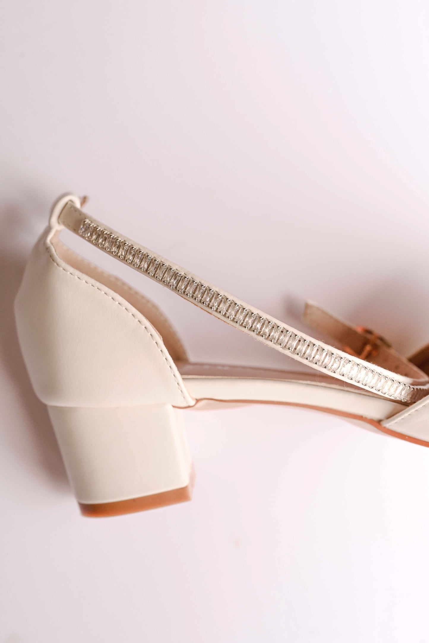 Ivory bridal block heel with silver cubic zirconia embellishment