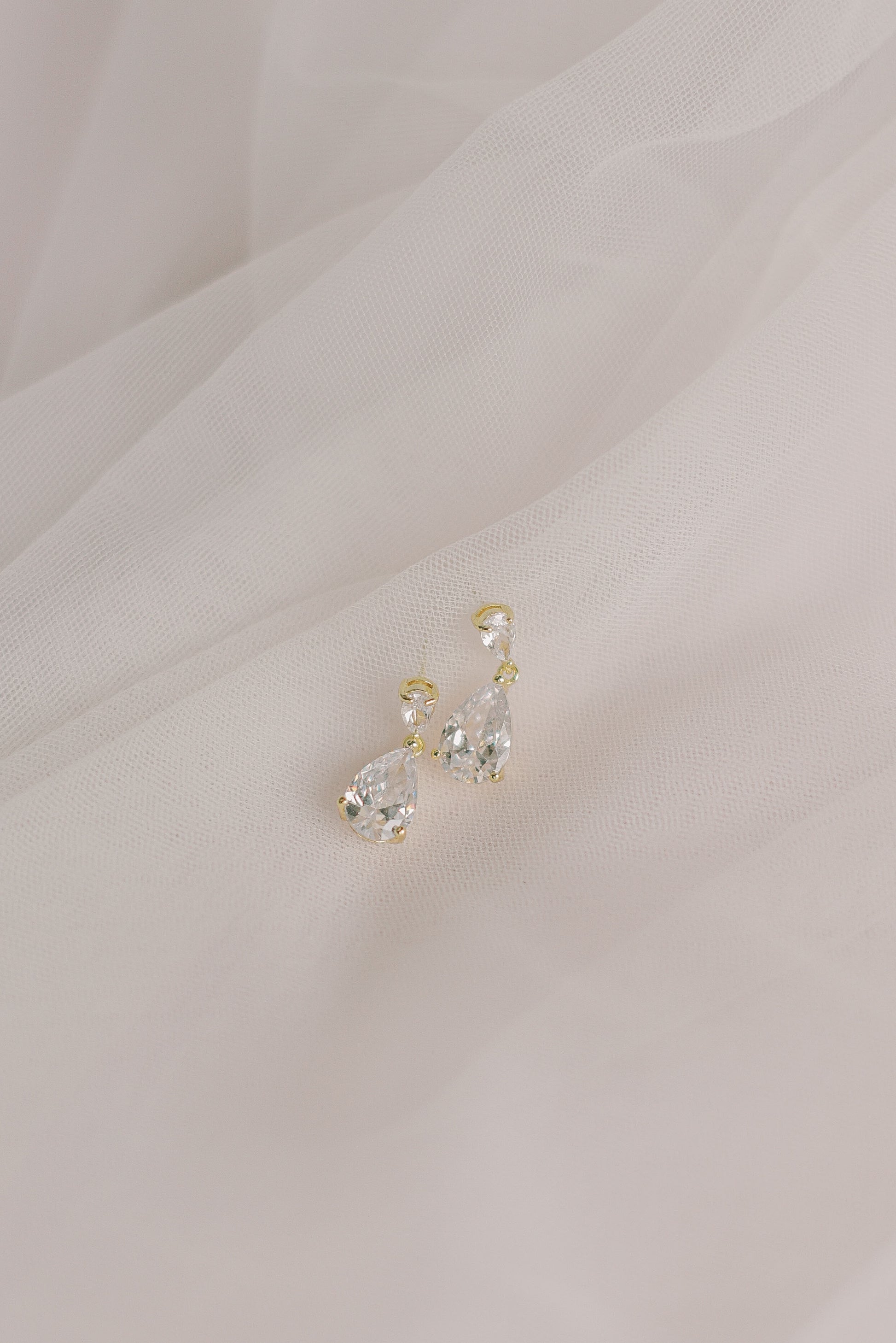 Dainty teardrop cubic zirconia bridal earring in gold colour