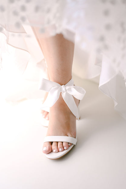 Ivory bridal heel with satin bow straps