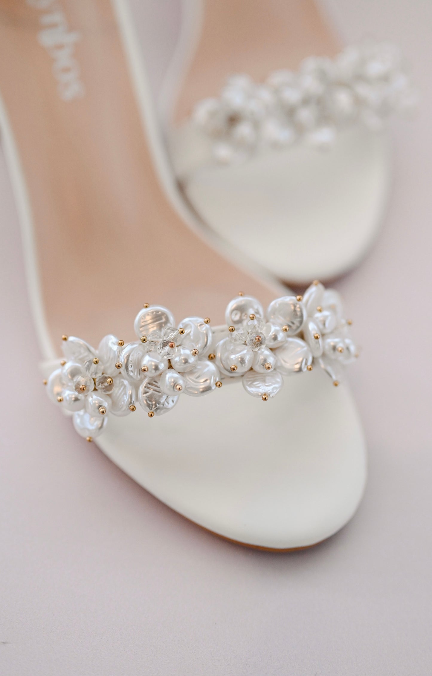Bridal Block heel with faux baroque pearl cluster