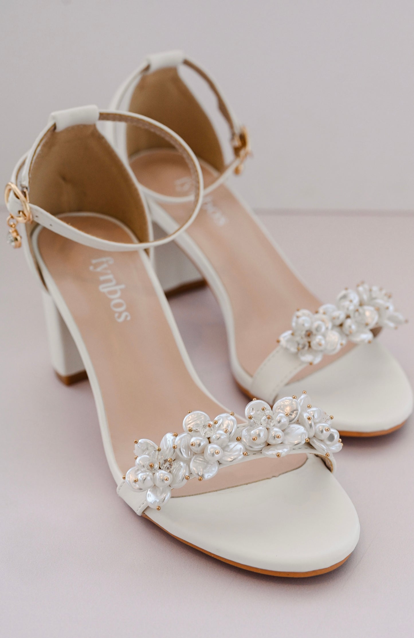 Bridal Block heel with faux baroque pearl cluster