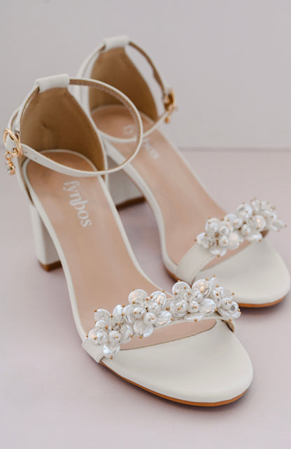 Bridal Block heel with faux baroque pearl cluster