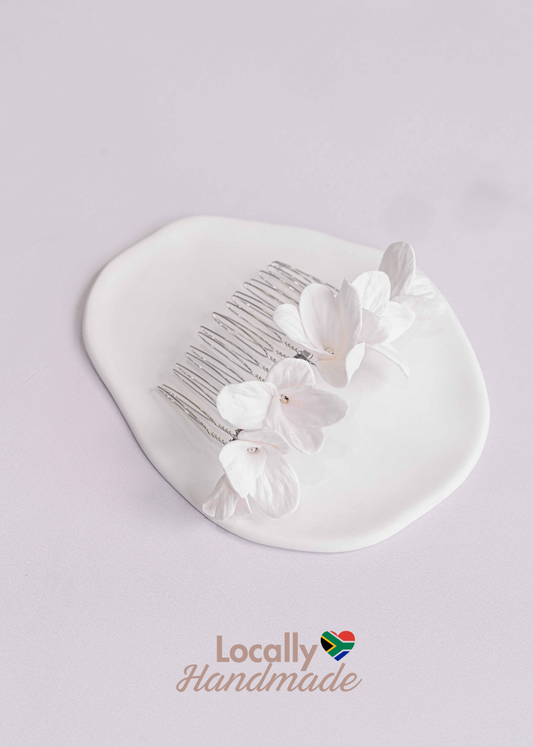 Silver bridal hair comb with handmade clay flowers