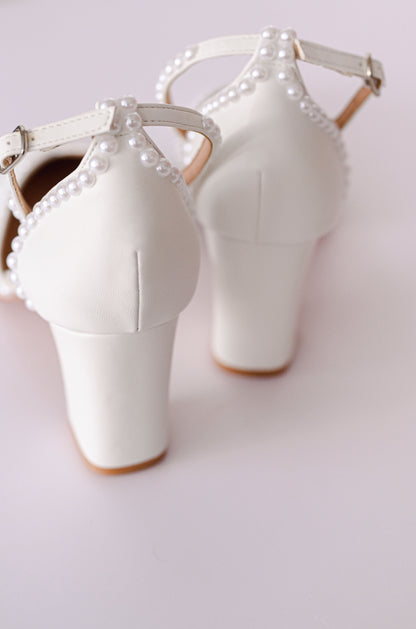 8cm bridal block heel with pearls