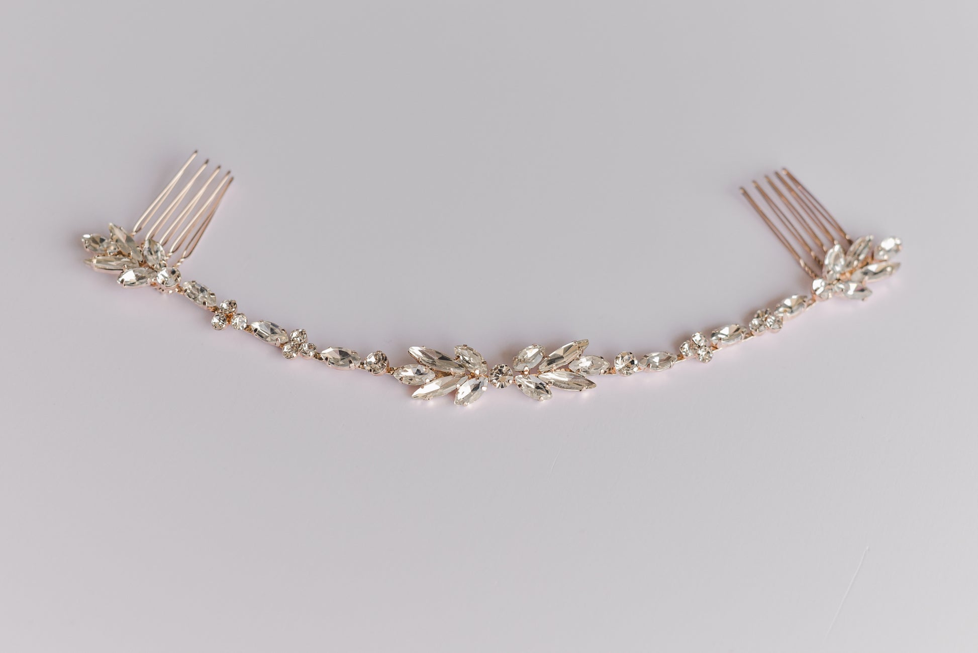 Rose gold rhinestone bridal hair piece