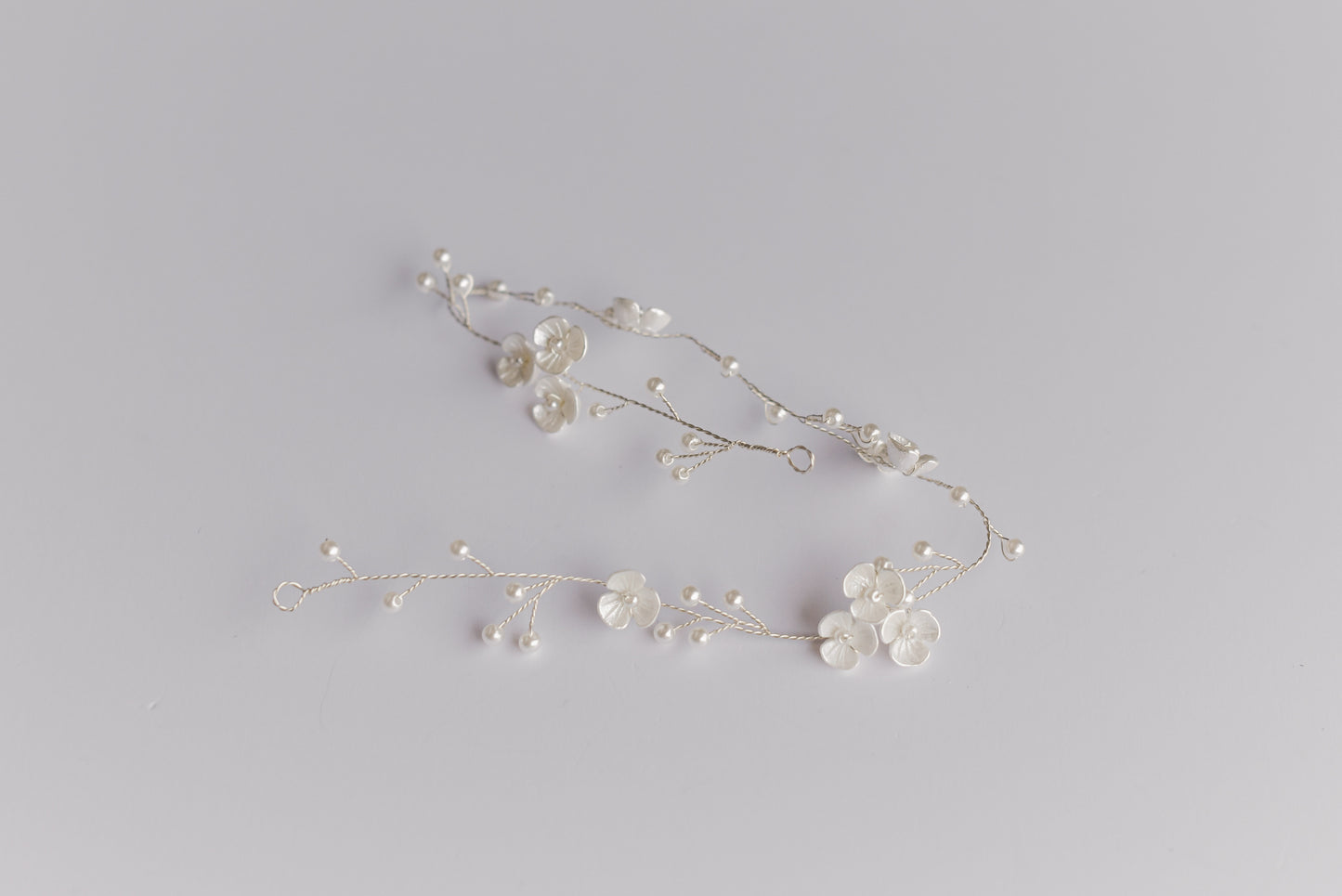 Silver bridal hair vine with flowers and pearls