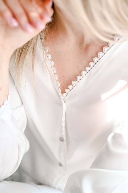 Bridal silk long sleeve getting ready set for the bride