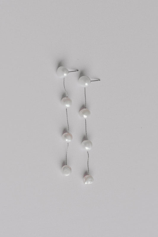 Silver string of 4 fresh water pearl bridal earrings