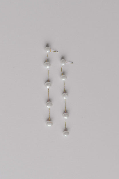 Gold string of 5 fresh water pearl earrings
