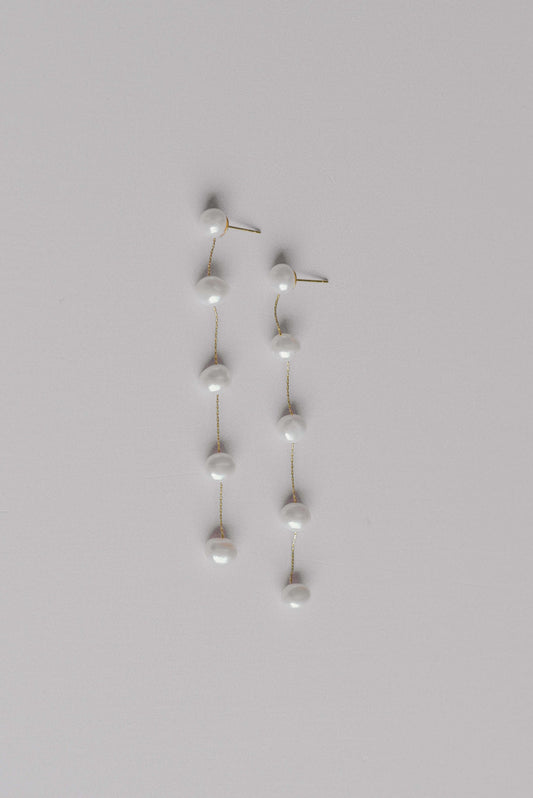 Gold string of 5 fresh water pearl earrings
