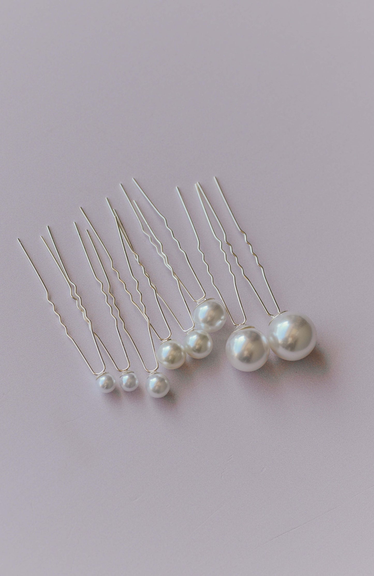Set of silver bridal pearl hair pins