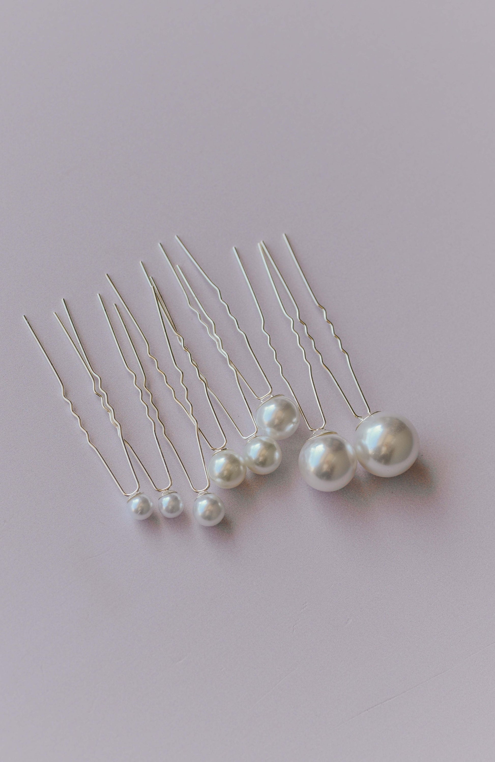 Set of silver bridal pearl hair pins