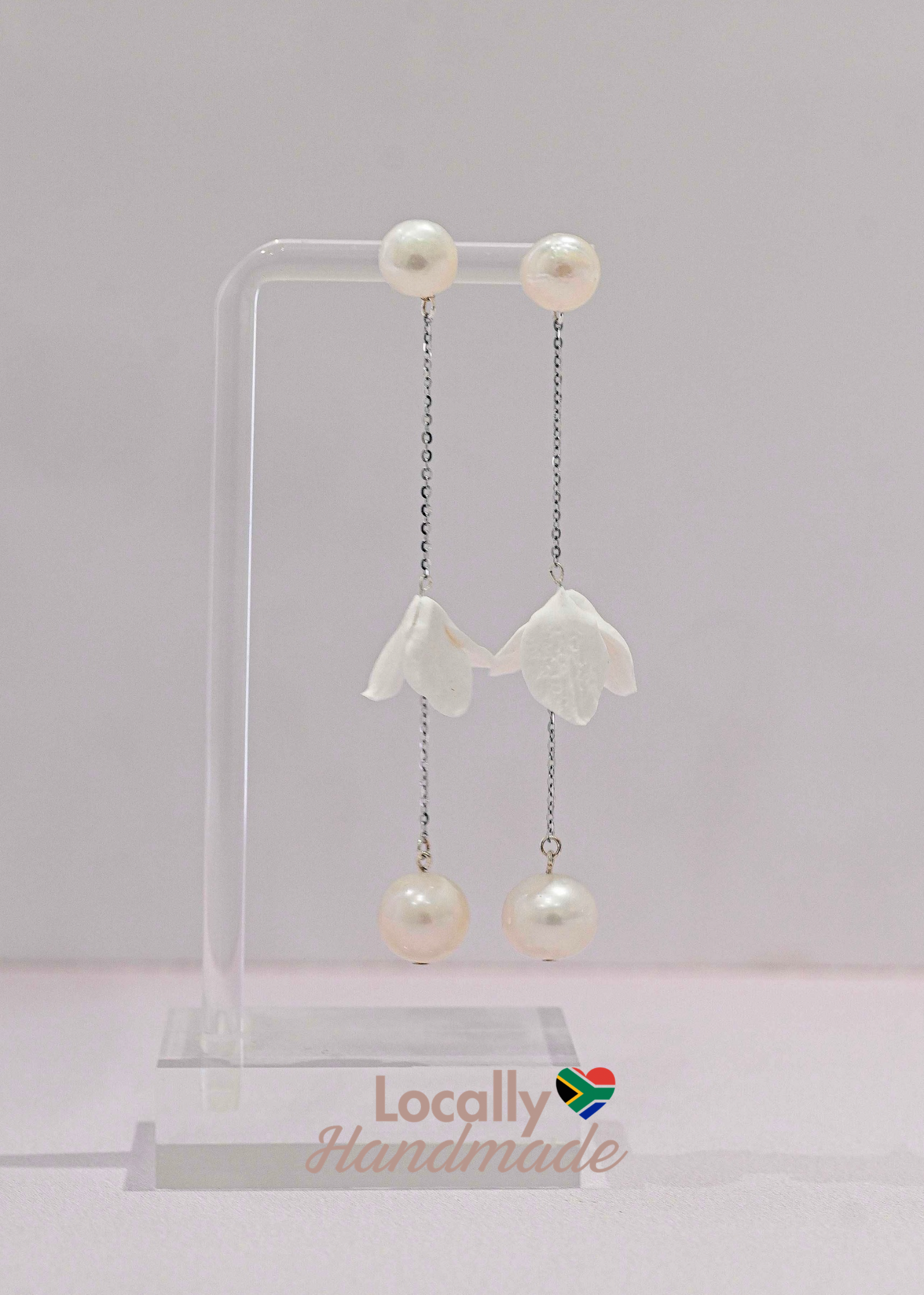 Freshwater pearl and clay flower bridal earring