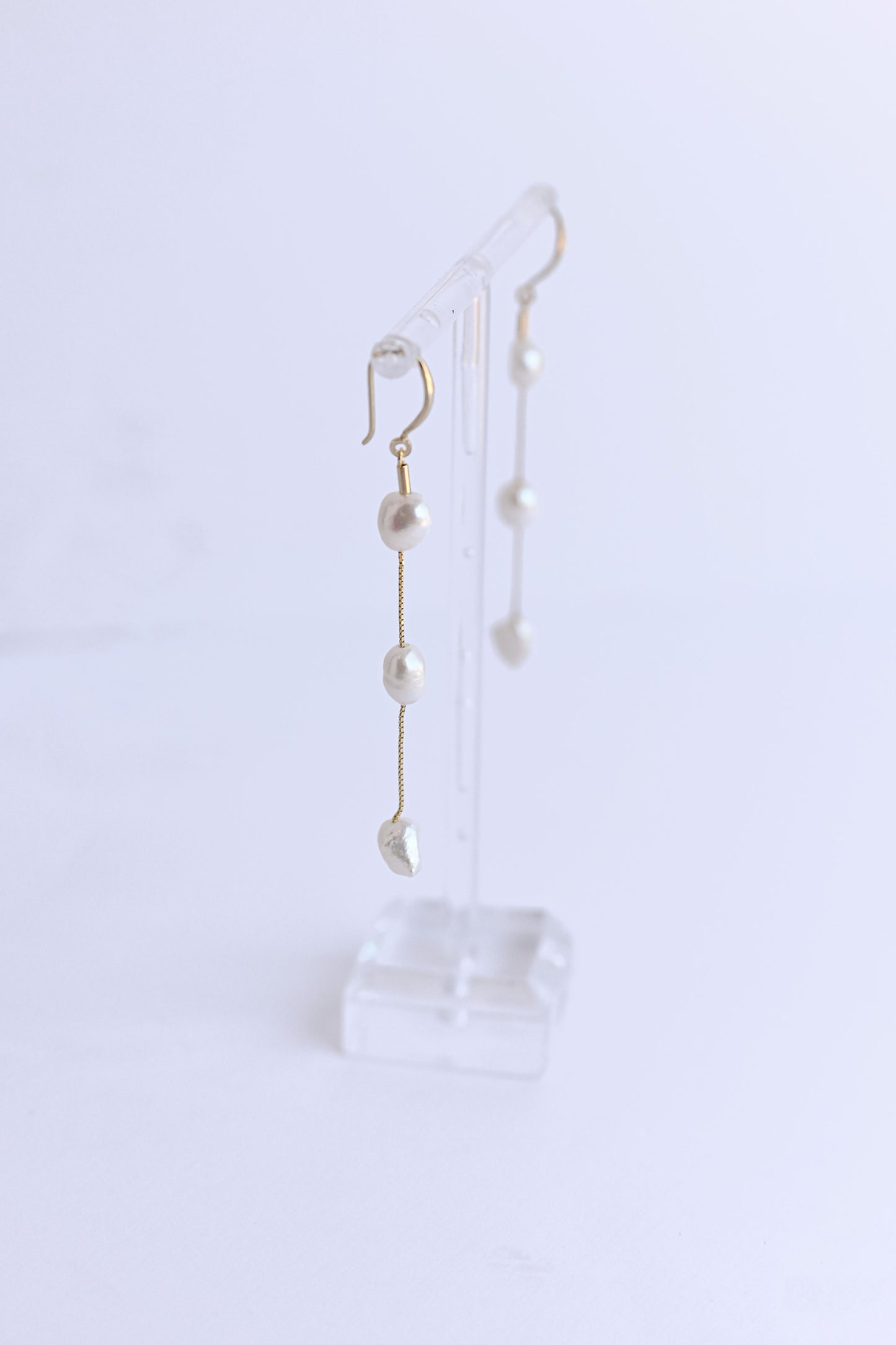 S925, gold plated hook earrings with 3 fresh water pearls