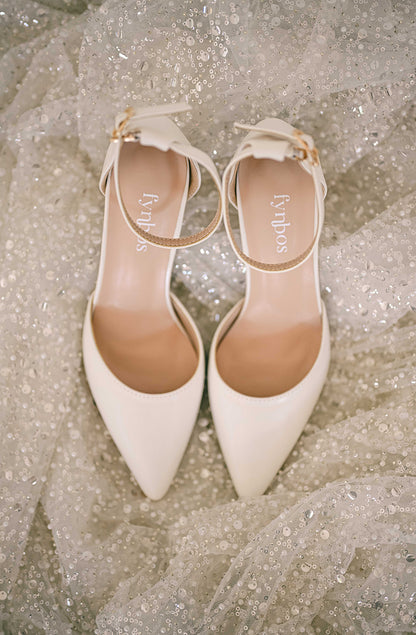 Ivory closed toe bridal block heel
