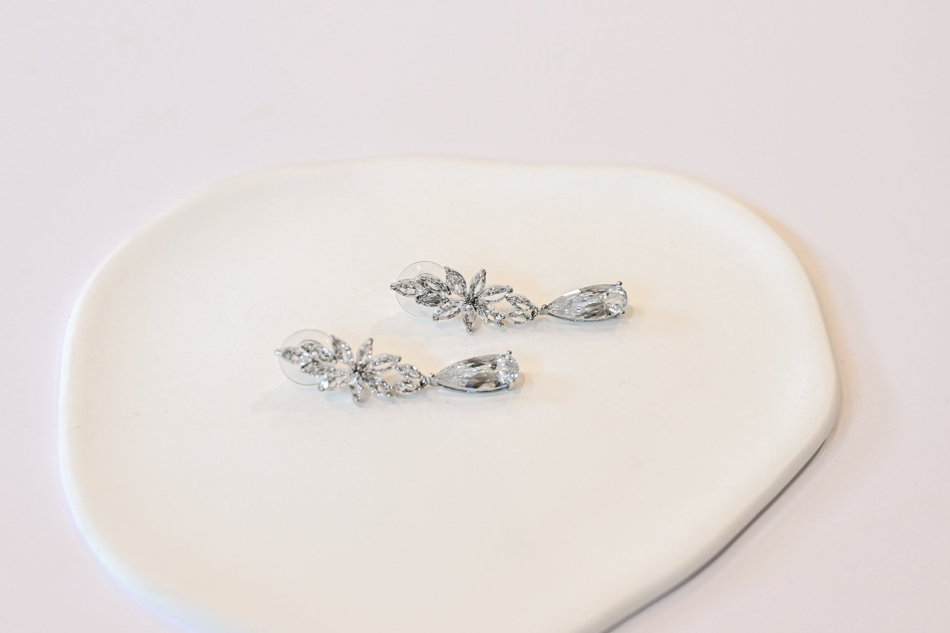 Silver cubic zirconia dangling bridal earrings