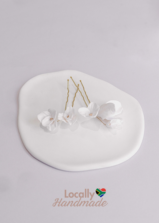 Bridal hairpins with handmade clay flowers
